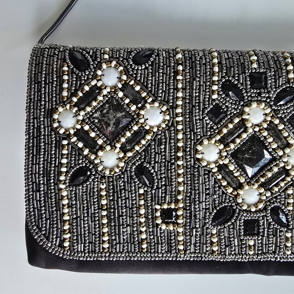 Banana Republic Sofie Beaded Clutch Black and Silver - Like New